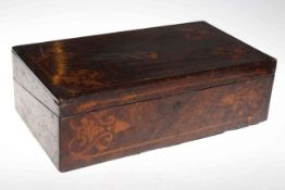 Mahogany inlaid writing box with centre bird decoration.