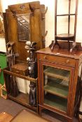 Edwardian line inlaid vitrine and oak hallstand (2).