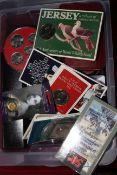 Collection of coins, presentation packs, costume jewellery, badges,