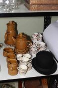 The Owl Brand bowler hat, Denby china, Victorian teawares, etc.