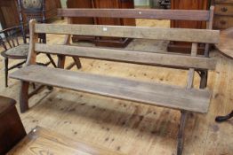 Pair Victorian pitch pine church benches, 182cm long.