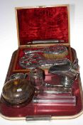 Silver brush and mirror set, Birmingham 1910, silver hair tidy, EP items, toilet bottles,