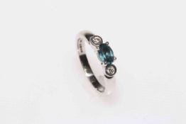 Topaz and diamond 9 carat white gold ring, size L/M.