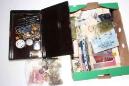 Collection of coins, presentation packs, pens, tea cards, lighters, costume jewellery,