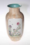 Chinese vase with two panels of foliage on simulated bamboo ground, blue mark to base, 31cm,