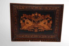 19th Century Tunbridge Ware style tray decorated with mythological figures, 33cm wide.