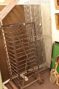 Vintage four compartment wire locker unit 198cm by 60cm and early 20th Century portable bakers oven
