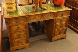 Jaycee carved oak six drawer pedestal desk,