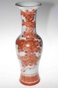 Large Chinese vase/lamp base with red and gilt flower decoration, 45cm.