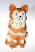 Large Victorian Staffordshire cat with bow tie, 32cm.