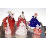 Five Royal Doulton and one Royal Worcester figures, including Tinkle Bell.
