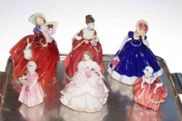 Five Royal Doulton and one Royal Worcester figures, including Tinkle Bell.