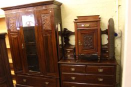 Victorian walnut mirror door wardrobe, triple mirror dressing table,