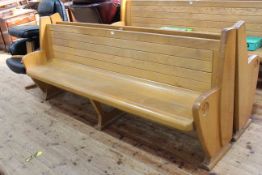 Pair of oak church pews, 222cm long, along with pair of oak church pew frontal's/modesty boards,
