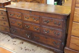 Antique oak and mahogany crossbanded mule chest,