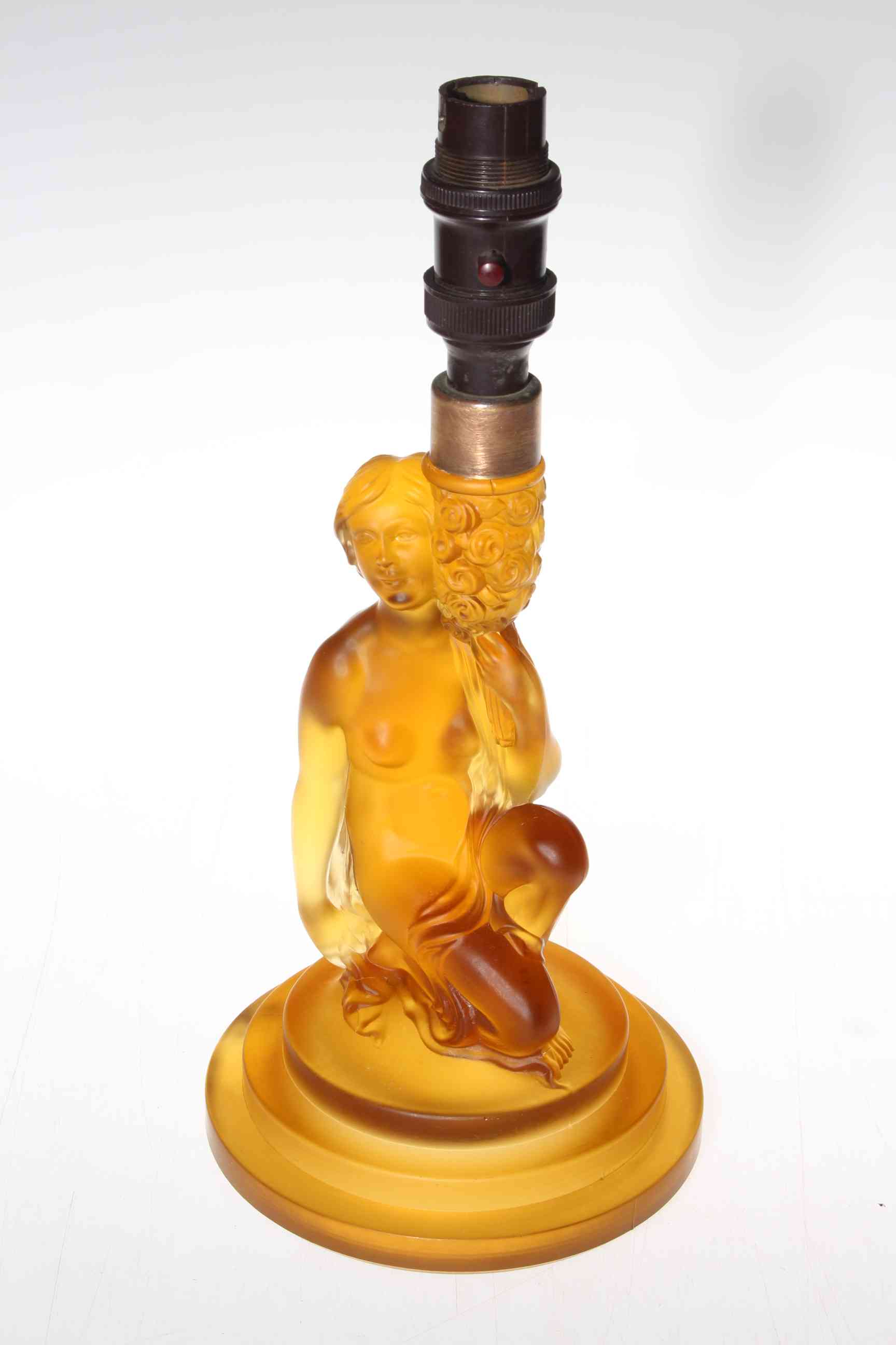 Pressed glass lamp of a lady, 31cm.