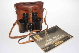 WWII Air Ministry binoculars by Wray, London, and aircraft identification book (2).