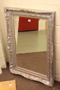 Rectangular silvered frame bevelled wall mirror, 97cm by 71cm overall.
