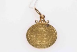Spanish gold 1793 Charles IV coin, mounted as pendant.