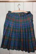 Ladies kilted skirt together with three kilt pins (original 1987 invoice from McCalls, Aberdeen).