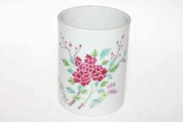 Chinese famille rose brush pot with insect and flower decoration, 13cm.