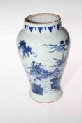 Chinese blue and white baluster vase with equestrian and other figures, 19.5cm.