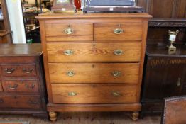 Victorian pitch pine chest of two short above three long drawers on turned legs,