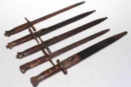 Collection of five bayonets.