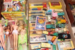 Interesting toy collection including Dinky and Corgi vehicles, Hornby Minitrix, Barbie doll, etc.