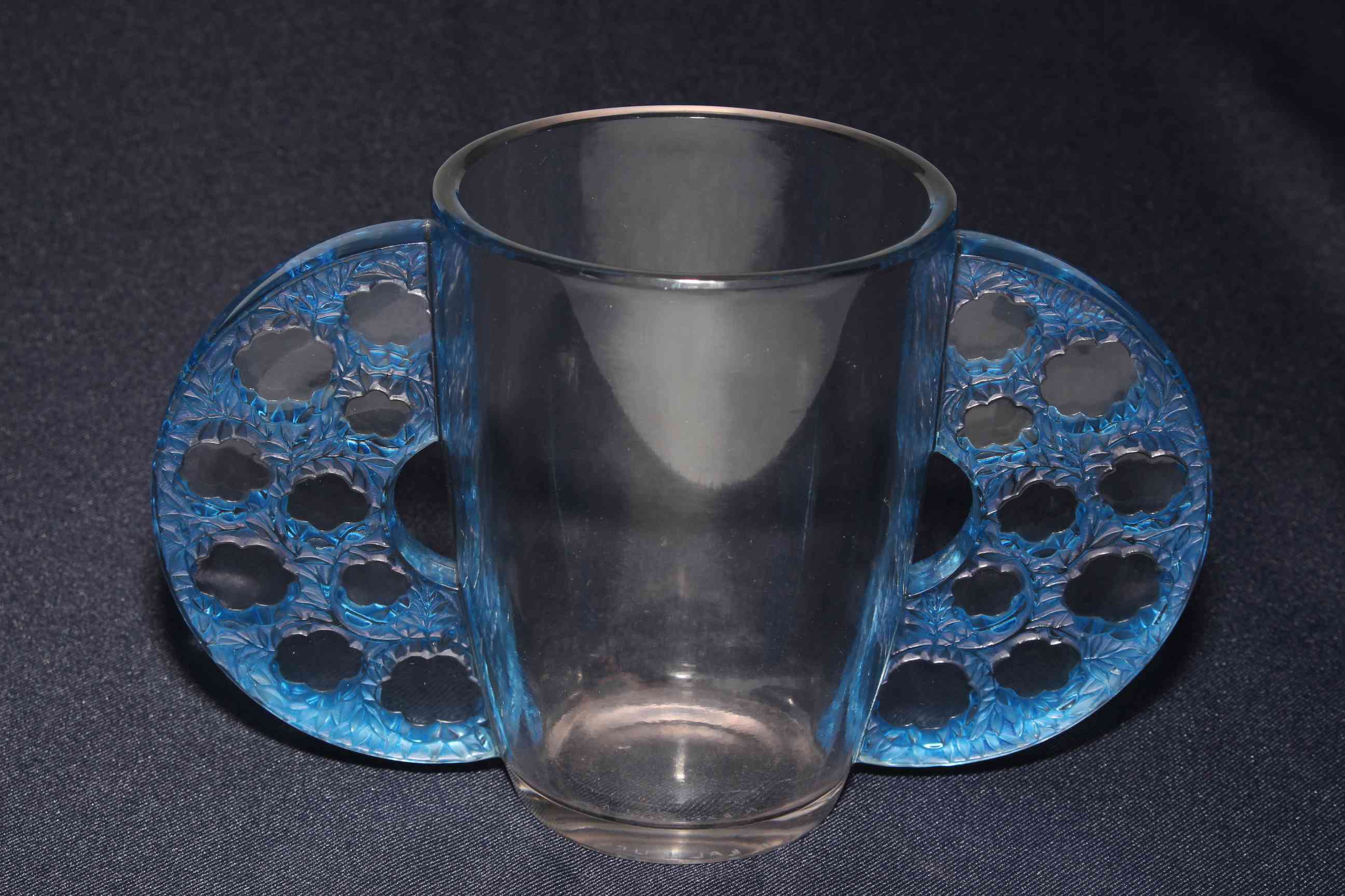Lalique Caudebec vase, clear and blue tinted, engraved R. Lalique, France, 14.5cm.