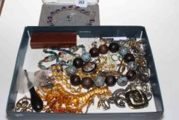 Box of mostly costume jewellery but including 9 carat gold ring.