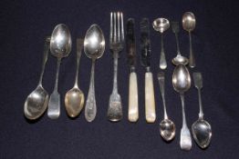 Collection of silver spoons, four dessert, four teaspoon and two salt,