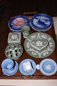 Collection of seven Royal Copenhagen year plates from 1960's and 70's, and Wedgwood Jasperware.