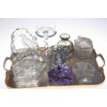 Glassware including Millefiori scent bottle, animal paperweights, etc (10).