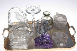 Glassware including Millefiori scent bottle, animal paperweights, etc (10).