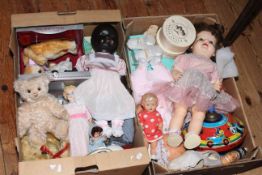 Two Steiff teddy bears, Chad Valley, collection of dolls, etc.