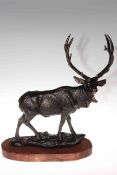 Bronzed stag on plinth, 48cm high.