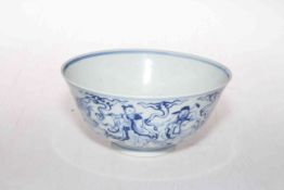 Chinese blue and white bowl with elders decoration, six character mark, 16cm diameter.