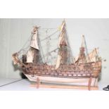 Galleon ship on stand, 70cm length.