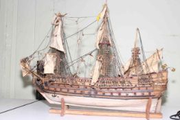 Galleon ship on stand, 70cm length.