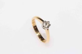 Diamond solitaire 18 carat gold ring, size L/M.