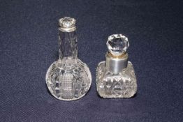 Silver mounted scent bottle, Birmingham 1895, silver topped bottle, mother of pearl card case,