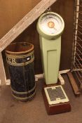 Vintage Avery coin operated personal scales and circulated cast iron litter bin (2).
