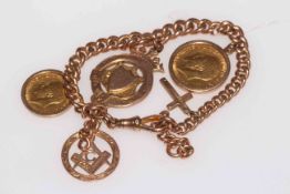 9 carat gold chain link bracelet with 1911 sovereign, 1914 half sovereign,