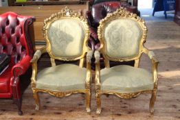 Pair French style gilt fauteuils.