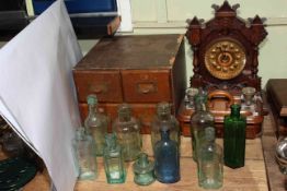 American Ansonia mantel clock, Victorian inkstand, Swan marbled fountain pen with a box of nibs,