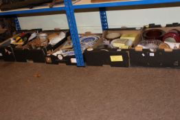 Twelve boxes of crockery, glassware, shaving mugs, linen, etc.