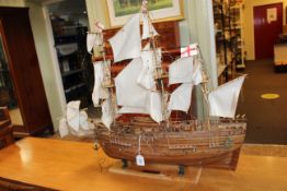 Model of H.M.S. Endeavour on stand.