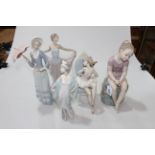 Four large Lladro figures, Seated Ballerina, Girl with Parasol, Girl in Long Gown and Flapper,