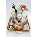 Tray lot with four Royal Doulton figures, two wildlife pieces, Poole vase, etc.